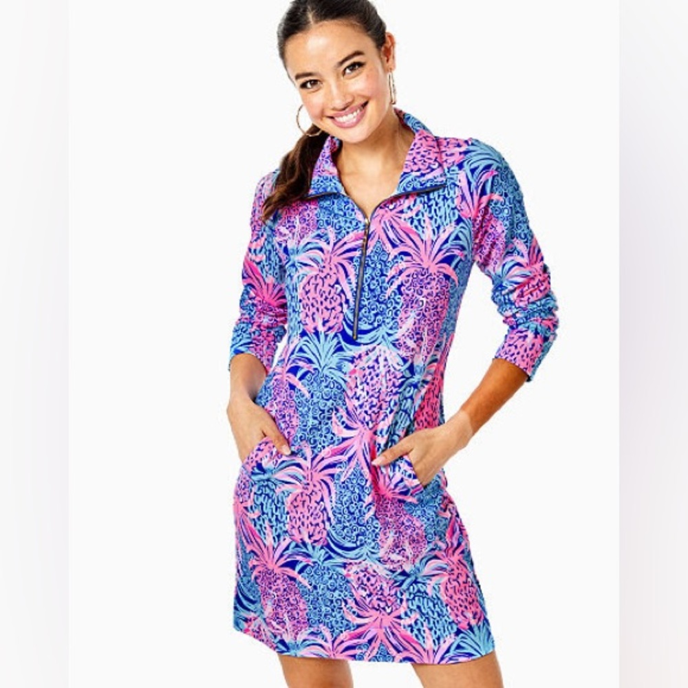 Lilly Pulitzer Blue and Pink Midi Dress